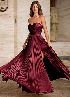 Ylura Burgunderrot A-Linien-Plissee-Abendkleid image7