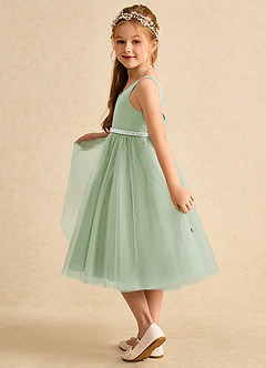 Azazie Firefly Flower Girl Dresses Dusty Sage A-Line Bow Matte Satin Dress image4