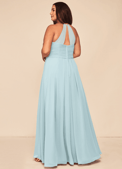 Azazie Ginger Bridesmaid Dresses Mist A-Line Halter Pleated Chiffon Dress image10