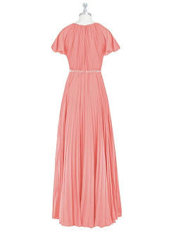 Azazie Kara Bescheiden Bruidsmeisjekleding A-Lijn Geplooid Chiffon Vloerlengte Jurk image8