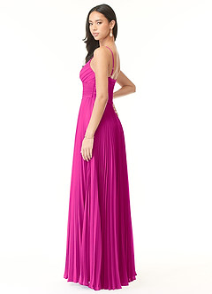 Azazie Vini Vestidos de damas de honor Vestido de Fucsia de Gasa de Corte en A con Cuello en V Plisado image4