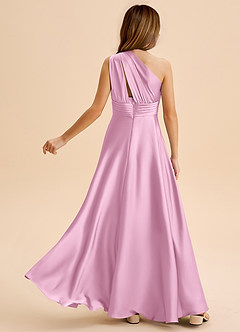 Azazie Charlize Junior Candy Pink A-Line Pleated Stretch Satin Dress image2