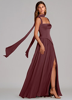 Azazie Stephanie Vestidos de damas de honor Vestido de Sangrado de Satén Elástico de Corte en A con Plisado image3