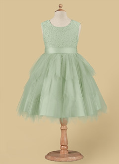 Azazie Chica Flower Girl Dresses Dusty Sage A-Line Lace Tulle Dress image5