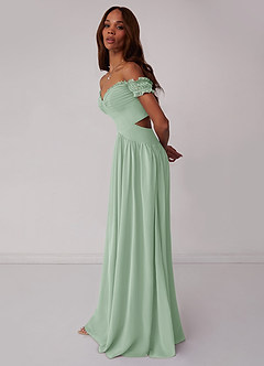 Barbie ♥ Azazie Jurken voor bruidsmeisjes Converteerbaar Jurk van Chiffon met A-Lijn Off the Shoulder Agave image4