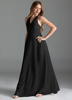 Azazie Tessie Junior Black A-Line Pleated Chiffon Dress image3
