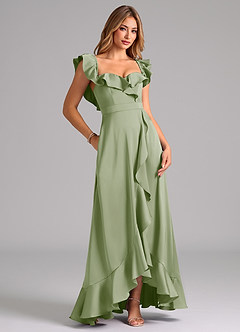 Azazie Lyra Bridesmaid Dresses Dusty Sage A-Line Off the Shoulder Stretch Satin Convertible Dress image2