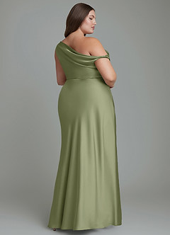 Azazie Emerson Bridesmaid Dresses Garden Sage Mermaid Off the Shoulder Stretch Satin Dress image9