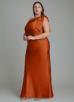 Azazie Yuanna Bridesmaid Dresses Burnt Orange Mermaid One Shoulder Stretch Satin Dress image13