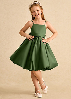 Azazie Davine Flower Girl Dresses Olive A-Line Spaghetti Strap Matte Satin Dress image3