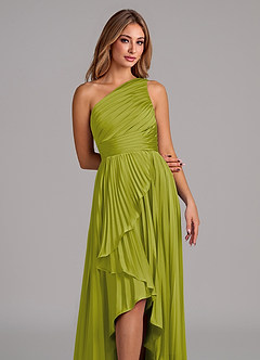 Azazie Lyrica Bridesmaid Dresses Lemongrass A-Line One Shoulder Stretch Satin Dress image7