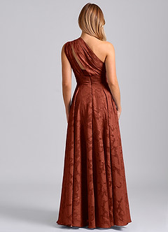 Azazie Charlize 신부 들러리 드레스 A라인 한쪽 어깨 플로럴 번아웃 바닥 길이 드레스 image2