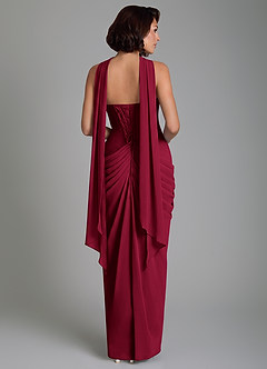 Azazie Nyra Robes de demoiselle d'honneur Robe Fourreau en Mousseline de soie Corset Bourgogne image4