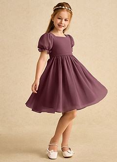 Azazie Jolie Flower Girl Dresses Sangria A-Line with Sleeves Chiffon Dress image1