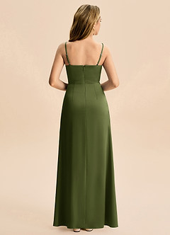 Azazie Abby Junior Olive A-Line Pleated Stretch Satin Dress image2