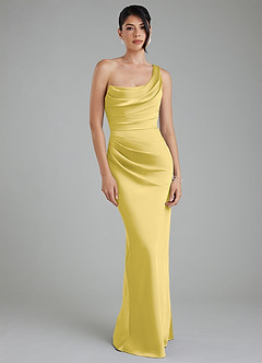 Azazie Sabrina Bridesmaid Dresses Canary Mermaid Corset Stretch Satin Dress image6