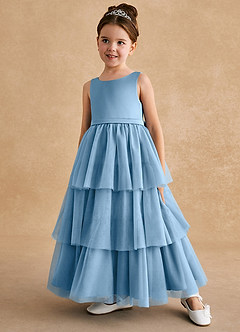 Azazie Megallie Flower Girl Dresses Steel Blue A-Line Bow Tulle Dress image2