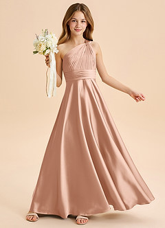 Azazie Charlize Junior Robe Trapèze en Satin extensible Plissée Or Rose image1