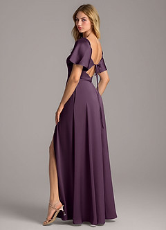 Azazie Chloe Bridesmaid Dresses Plum A-Line Sweetheart Neckline Stretch Satin Dress image2
