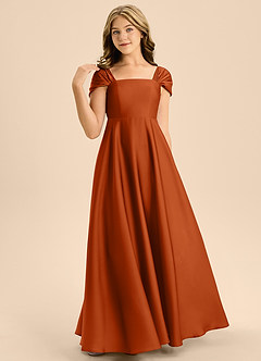 Azazie Rowena Junior Burnt Orange A-Line Bow Stretch Satin Dress image4