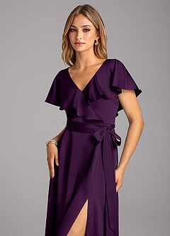 Azazie Lainey Robes de demoiselle d'honneur Robe Trapèze en Satin extensible avec poches Grain De Raisin image6