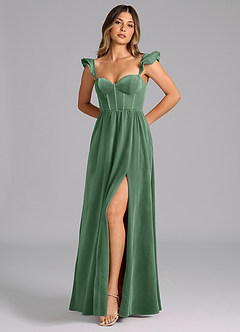Azazie Denisse Robes de demoiselle d'honneur Robe Trapèze en velours Rayé Eucalyptus image5