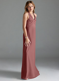 Azazie Tessie Junior Desert Rose A-Line Pleated Chiffon Dress image4