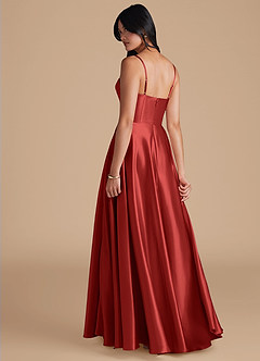 Azazie Elle Bridesmaid Dresses Rust A-Line with Pockets Metallic Satin Dress image2