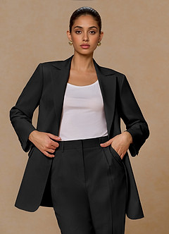 front Margaret Black Cotton Linen Blend Blazer