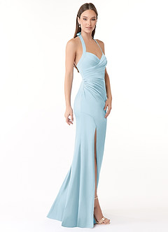 Azazie Emeria Bridesmaid Dresses Sky Blue Mermaid Pleated Stretch Satin Dress image4