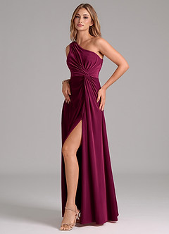 Azazie Brooke Vestidos de damas de honor Vestido de Cabernet de terciopelo de Corte en A con Hombro unilateral image4