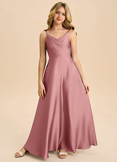 Azazie Bug Junior Dusty Rose A-Line Pleated Stretch Satin Dress image5