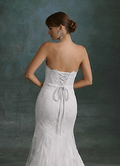 Azazie Dawna Vestidos de novia Vestido Diamante Blanco de Encaje de Corte Sirena con Palabra de honor image10