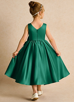 Azazie Hermia Flower Girl Dresses Emerald A-Line Sleeveless Matte Satin Dress image2