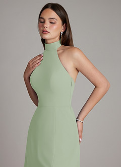 Azazie Myra Bridesmaid Dresses Dusty Sage A-Line High Neck Chiffon Dress image3