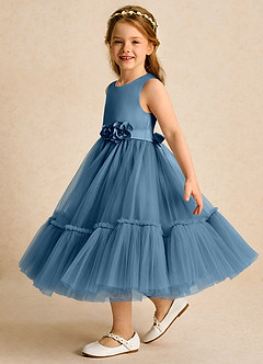 Azazie Miracle vestidos de niña de las flores Vestido de Bermudas de Satin Mate de Corte En A con Lazo image3