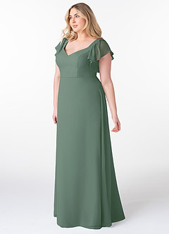 Azazie Syenna Bridesmaid Dresses Eucalyptus A-Line Ruched Chiffon Dress image8