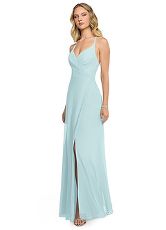 Azazie Davis Bridesmaid Dresses Sea Glass A-Line V-Neck Chiffon Dress image3