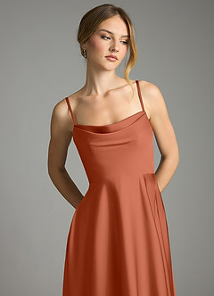 Azazie Elle Bridesmaid Dresses Cedar Rose A-Line Pleated Stretch Satin Dress image2