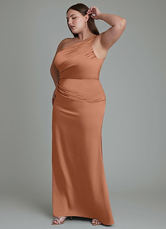 Azazie Akilah Jurken voor bruidsmeisjes Jurk van Stretch Satijn met Zeemeermin One-shoulder Bronzeertint image12