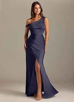 Azazie Madelyn Bridesmaid Dresses Stormy Mermaid Off the Shoulder Stretch Satin Convertible Dress image1
