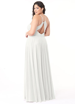 Azazie Avelina Robes de demoiselle d'honneur Robe Trapèze en Mousseline de soie Col V plissé Blanc image4