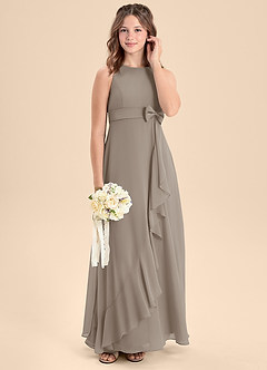Azazie Lilenne Junior Vestido de Gris Pardo de Gasa de Corte En A con Lazo image3
