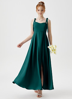 Azazie Rosey Junior Peacock A-Line Sweetheart Neckline Stretch Satin Dress image1