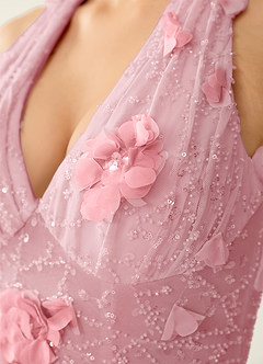 Blairsofire Pink 3D Flower Beading Sequin Embroidery Mesh Prom Dress image4