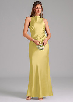 Azazie Evadne Brudtärnklänningar Klä av Tubklänning i Stretch Satin Plisserad Kanariefågel image6