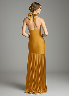 Azazie Nayeli Jurken voor bruidsmeisjes Jurk van Stretch Satijn met A-Lijn Geplooid Boterbabbelaar image2