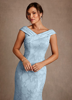 Azazie Aberdeen Mother of the Bride Dresses Sky Blue Sheath Pleated Floral Burnout Dress image5