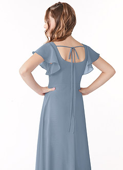 Azazie Bondi Junior Dusty Blue A-Line Bow Chiffon Dress image3