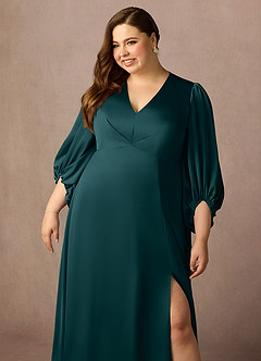 Azazie Luna vestidos de madre de la novia Vestido de Pino de Satén Elástico de Corte En A con Plisado image11
